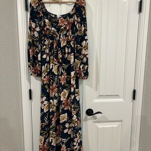 She & Sky Floral Maxi Dress with Long Sleeves